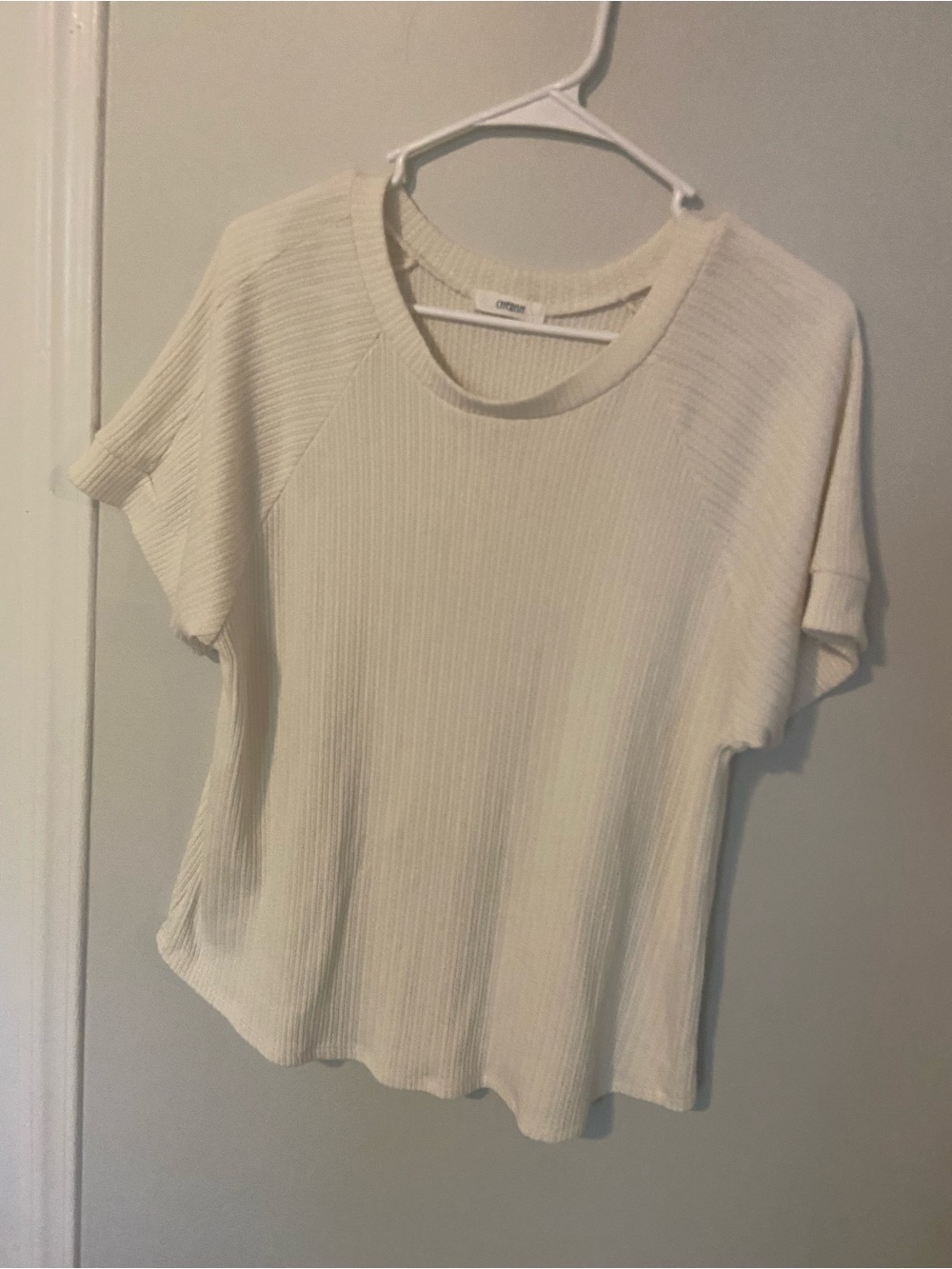 Cherish Cream Ribbed Short-Sleeve Knit Top